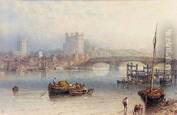 Rochester From The River Oil Painting - Myles Birket Foster
