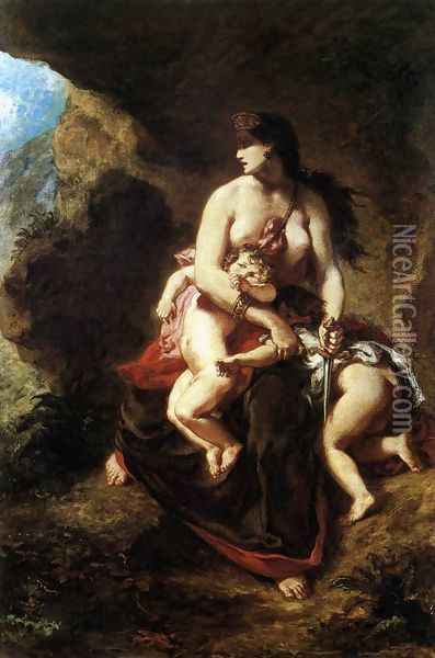 Medea about to Kill her Children 1838 Oil Painting - Eugene Delacroix