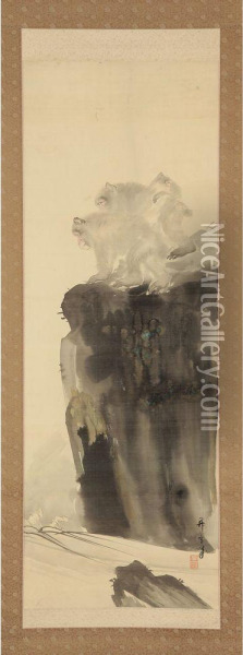 Monkeise On Top Of The Cliff Oil Painting - Hashimoto Kansetsu