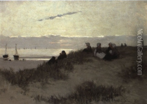 Fisherfolk On The Dunes Oil Painting - David Adolf Constant Artz