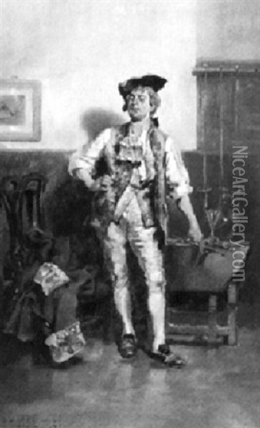 Portrat Eines Mannes In Der Fechtstube Oil Painting - William Henry Pike