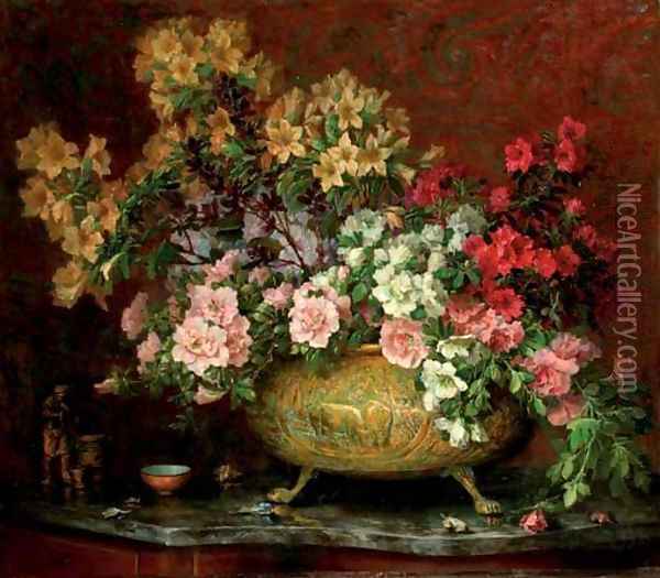 A bouquet in a copper pot Oil Painting - Lucien Manceau