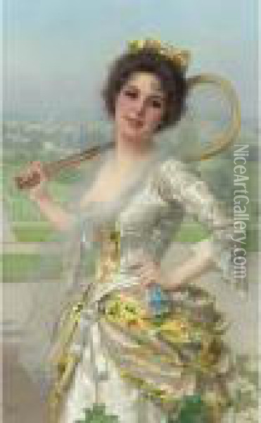 An Elegant Player Oil Painting - Vittorio Matteo Corcos
