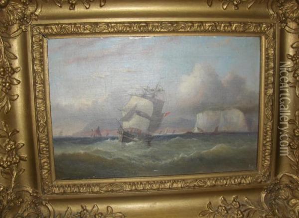 A Two-masted Racing Schooner At The Starting Gun Off Ryde; Oil Painting - Arthur Wellington Fowles