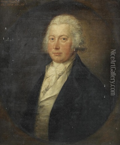 Portrait Of Owen Ormsby, Bust-length, In A Dark Coat, Within A Painted Oval Oil Painting - Gainsborough Dupont