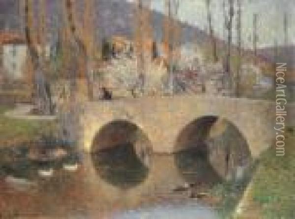 Le Pont A Labastide Du Vert Au Printemps Oil Painting - Henri Martin