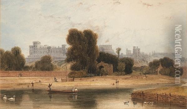 Windsor Castle From The Playground, Eton Oil Painting - William Daniell RA