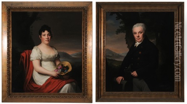 Mr. And Mrs. Gebauer (pair) Oil Painting - Friedrich Carl Groeger