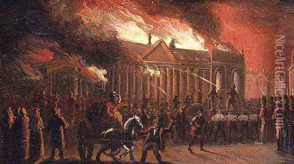 The Burning of Liverpool Town Hall Oil Painting - William Gavin Herdman