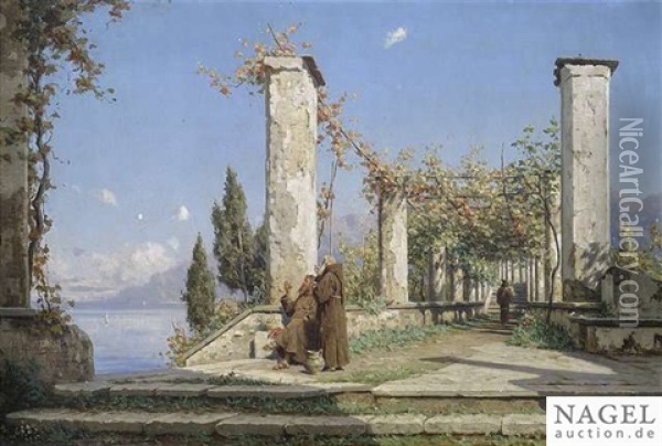 Pergola At A Monastery At Amalfi Coast Oil Painting - Hugo Paul Harrer