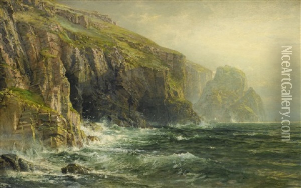 Cliffs And Waves Oil Painting - William Trost Richards