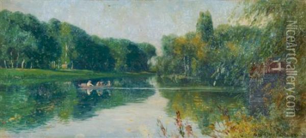 Morning On The River Oise Oil Painting - Alexis Jean Fournier