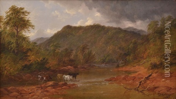 Cattle By The Lake Oil Painting - James Howe Carse