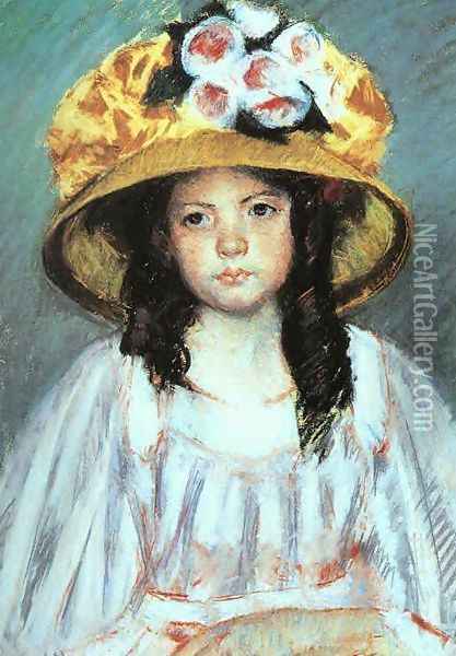 Girl in a Large Hat Oil Painting - Mary Cassatt