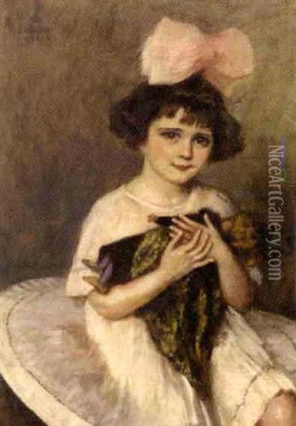 Fillette A La Poupee Oil Painting - Princesse Marie Eristoff-Kasak
