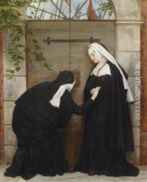 Nuns Under Threat Oil Painting - Eugene de Blaas