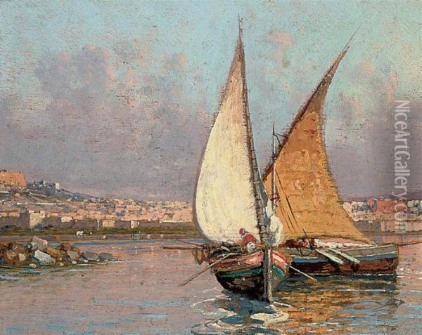 Fishing Boats In The Bay Of Naples Oil Painting - Giuseppe Carelli