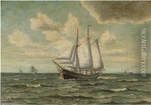 A Two-master On A Choppy Sea Oil Painting - Vilhelm Karl Ferdinand Arnesen