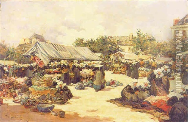 Un Marche En Bretagne Oil Painting - Fernand Marie Eugene Legout-Gerard