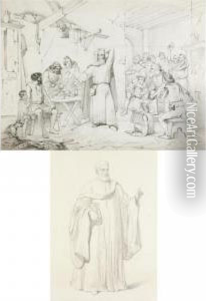 Two Sketch Books Oil Painting - Cesare Felix dell' Acqua