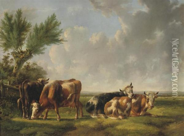 Cattle Resting In The Meadow Oil Painting - Albertus Verhoesen