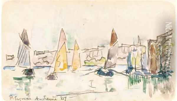 Les bateaux à Sieme Oil Painting - Paul Signac