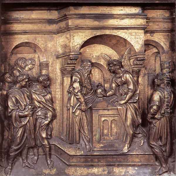 Zacharias in the Temple Oil Painting - Jacopo della Quercia