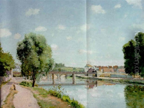 Le Pont De Chemin De Fer, Pontoise Oil Painting - Camille Pissarro