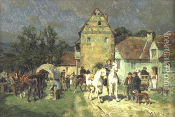 Travelers Resting At The Inn Oil Painting - Wilhelm Velten