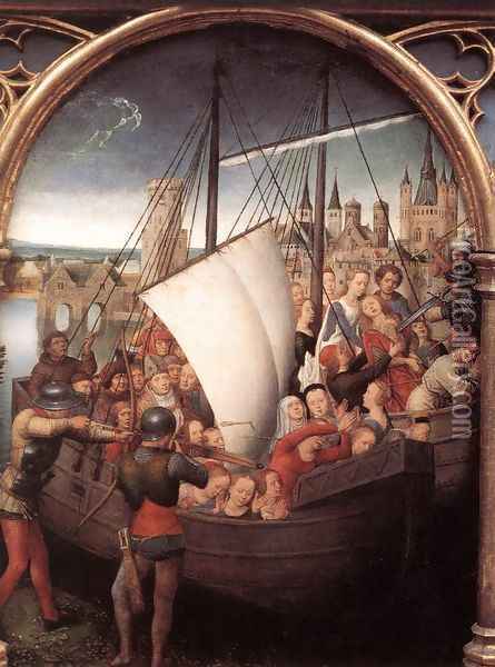 St Ursula Shrine- Martyrdom (scene 5) 1489 Oil Painting - Hans Memling