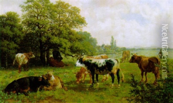 Kuhe Auf Der Weide Oil Painting - Eduard Goetzelmann