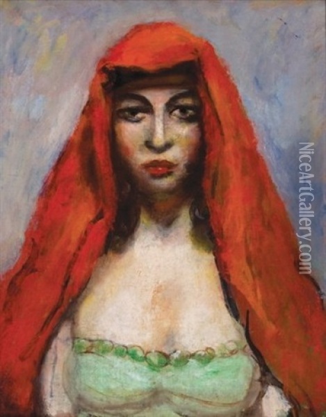 Woman In Red Shawl Oil Painting - Walt Kuhn