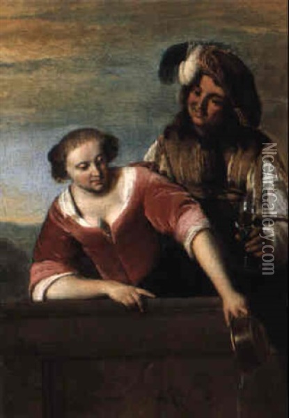 Cavalier And A Maid On A Balcony Oil Painting - Jacob Ochtervelt
