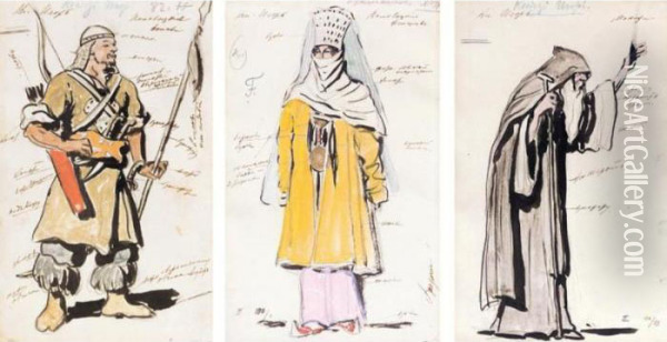 A Group Of Five Costume Designs For Prince Igor Oil Painting - Konstantin Alexeievitch Korovin