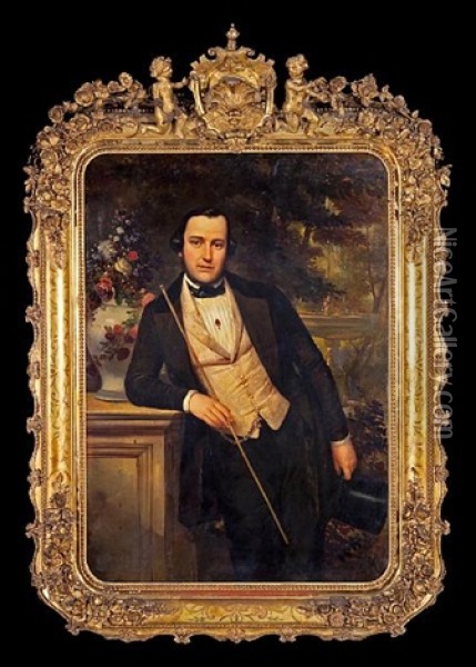 A Portrait Of Rafael Cancino (+ Portrait Of His Wife, Mariana Rubio De Cancino; Pair) Oil Painting - Pelegri Clave y Roque