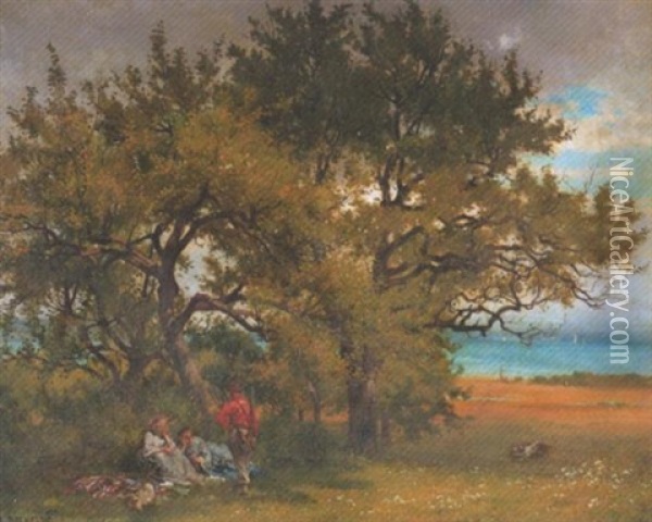 Gesprach Vor Der Jagd Oil Painting - Auguste Bachelin