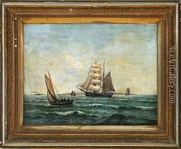 Marine With Sailing Ships In The Great Sound Oil Painting - Vilhelm Victor Bille