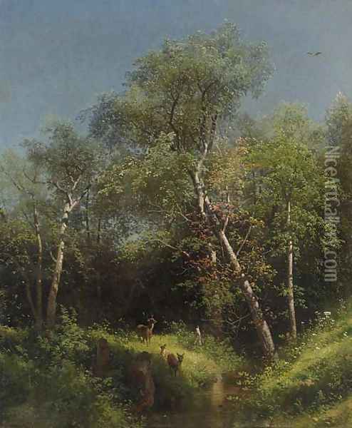 Deer in the Wild Woods Oil Painting - Herman Herzog