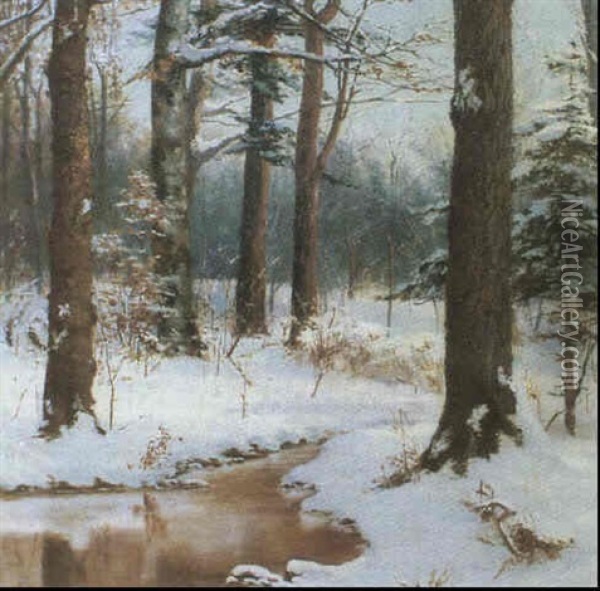 A Brook In Winter Oil Painting - Walter Launt Palmer