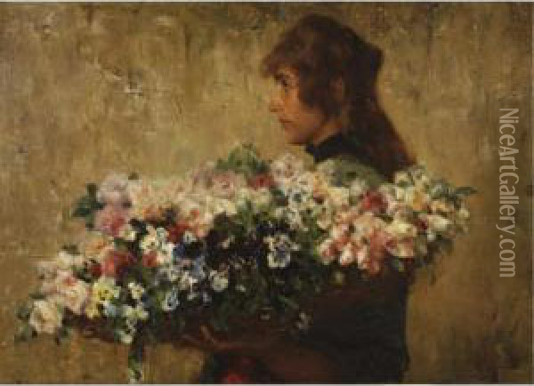 The Flower Seller Oil Painting - Charles Hermans