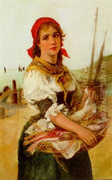 Italian Fishergirl Oil Painting - Lajos Bruck