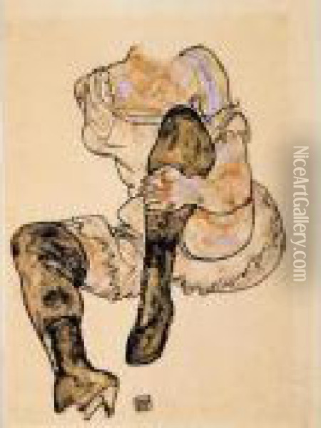 Sitzende Mit Angezogenem Linken Bein (torso) (seated Woman With Bent Left Leg (torso) Oil Painting - Egon Schiele