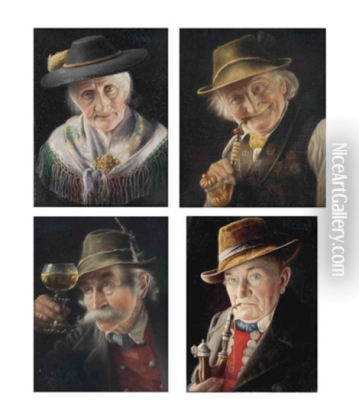 Studies Of Tyroleans (4 Works) Oil Painting - Christian Heuser