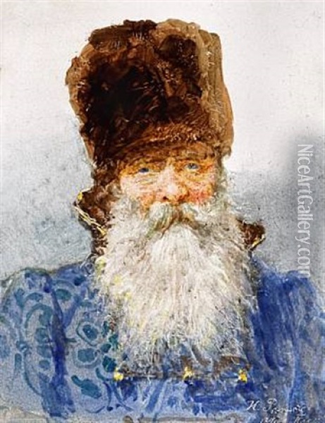 Portrait Of A Boyar In A 17th Century Costume Oil Painting - Ilya Repin