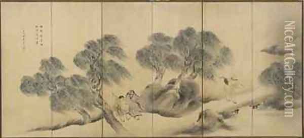 Clear Evening on a Willow Bank, Edo period Oil Painting - Yosa (T.Y. Shinsho) Buson