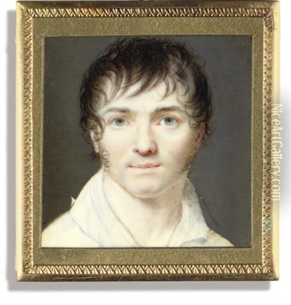 A Self-portrait Of The Artist, In Open White Shirt Oil Painting - Jean Baptiste Jacques Augustin