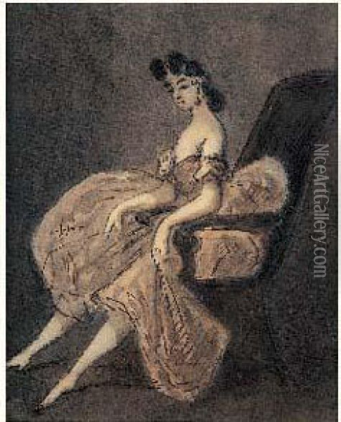 Femme Assise Dans Un Fauteuil, Les Jupes Relevees Oil Painting - Constantin Guys