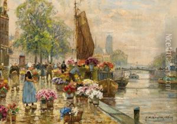 Targ Na Kwiaty Nad Kanalem W Holandii Oil Painting - F.M. Richter-Reich