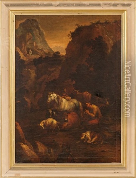 Paesaggio Con Figure E Animali Oil Painting - Francesco Londonio