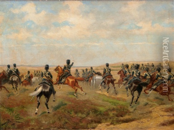 Sturmende Kavallerie Oil Painting - Justus Pieter de Veer